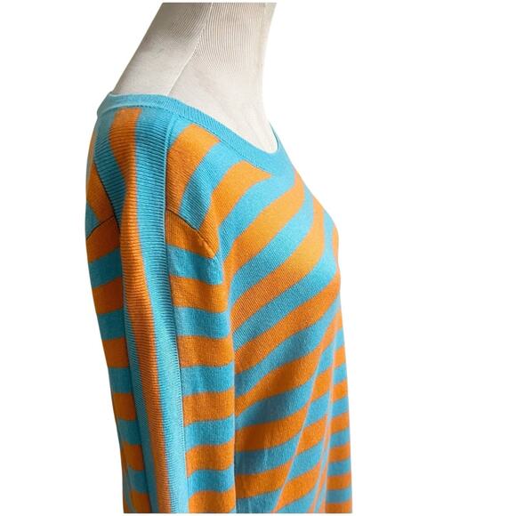 Soft Surroundings Orange Turquoise Striped Light Cashmere Blend Sweater Medium - Picture 6 of 15